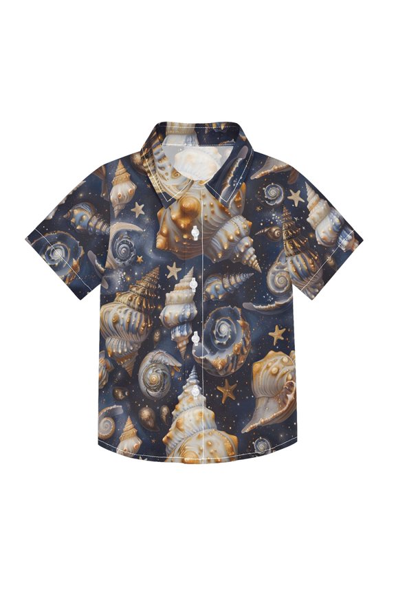 Small Short Sleeve Button Down Shirts Shells and Starry Casual Shirt 3-10 Years