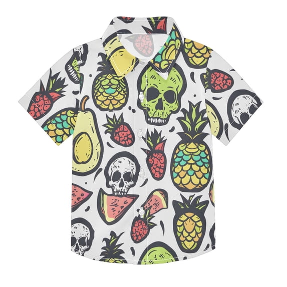 Dailycode Small Short Sleeve Button Down Shirts Skull and Fruits Casual Shirt 3-10 Years