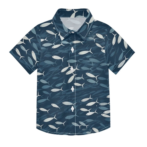 Dailycode Small Short Sleeve Button Down Shirts Small Fish Swimming Casual Shirt 3-10 Years