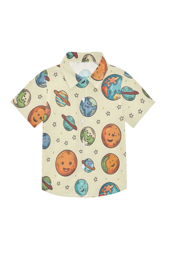 Small Short Sleeve Button Down Shirts Star and Various Planet Casual Shirt 3-10 Years