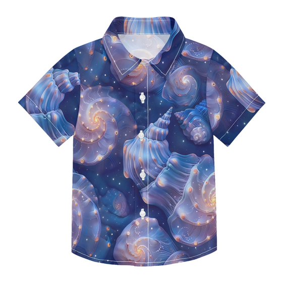 Dailycode Small Short Sleeve Button Down Shirts Starry Sky Shells Casual Shirt 3-10 Years