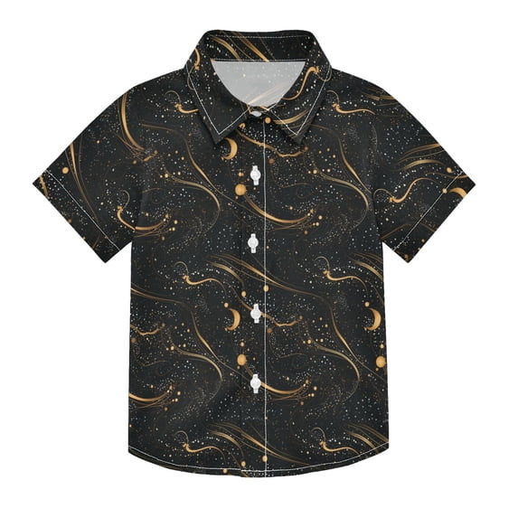 Dailycode Small Short Sleeve Button Down Shirts Starry Sky with Moon Casual Shirt 3-10 Years