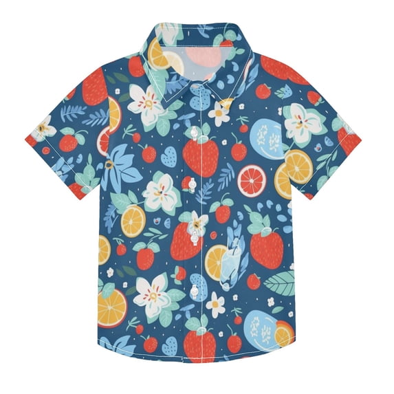 Dailycode Small Short Sleeve Button Down Shirts Strawberry Orange Flower Casual Shirt 3-10 Years