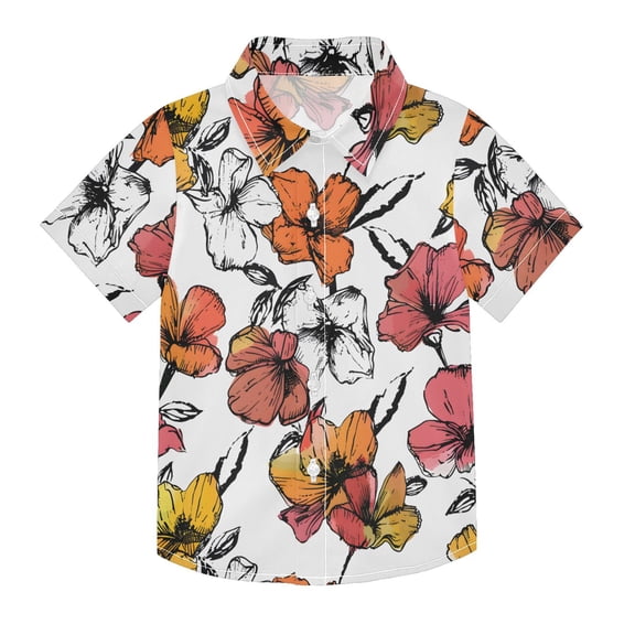 Dailycode Small Short Sleeve Button Down Shirts Summer Floral Flower Casual Shirt 3-10 Years