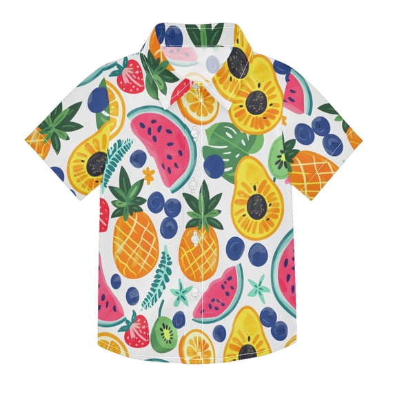 Dailycode Small Short Sleeve Button Down Shirts Summer Tropical Fruits Casual Shirt 3-10 Years