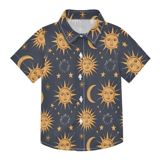 Dailycode Small Short Sleeve Button Down Shirts Sun Faces and Moon Casual Shirt 3-10 Years
