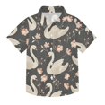 thumbnail image 1 of Dailycode Small Short Sleeve Button Down Shirts Swan and Flowers Casual Shirt 3-10 Years, 1 of 9