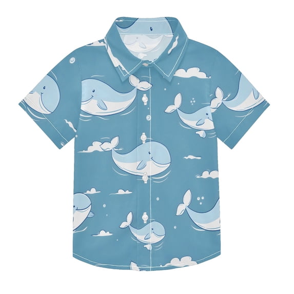Dailycode Small Short Sleeve Button Down Shirts Swimming Whales Casual Shirt 3-10 Years