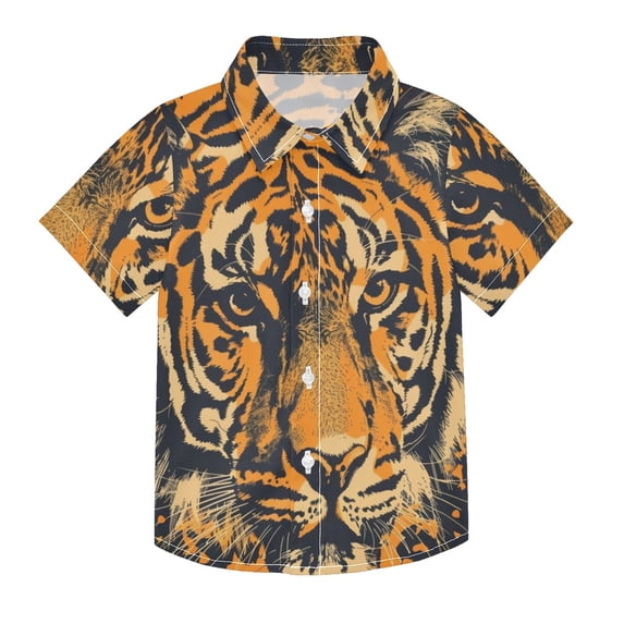 Dailycode Small Short Sleeve Button Down Shirts Tiger Head Casual Shirt 3-10 Years