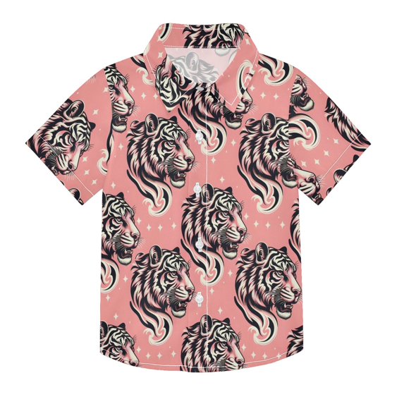Dailycode Small Short Sleeve Button Down Shirts Tiger Head and Star Casual Shirt 3-10 Years