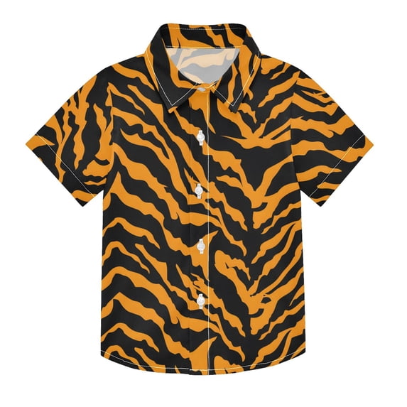 Dailycode Small Short Sleeve Button Down Shirts Tiger Print Casual Shirt 3-10 Years