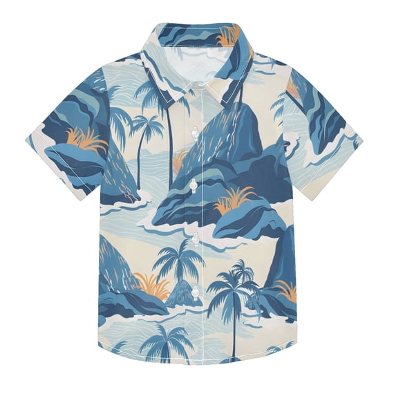 Dailycode Small Short Sleeve Button Down Shirts Trees Mountain Ocean Sea Casual Shirt 3-10 Years