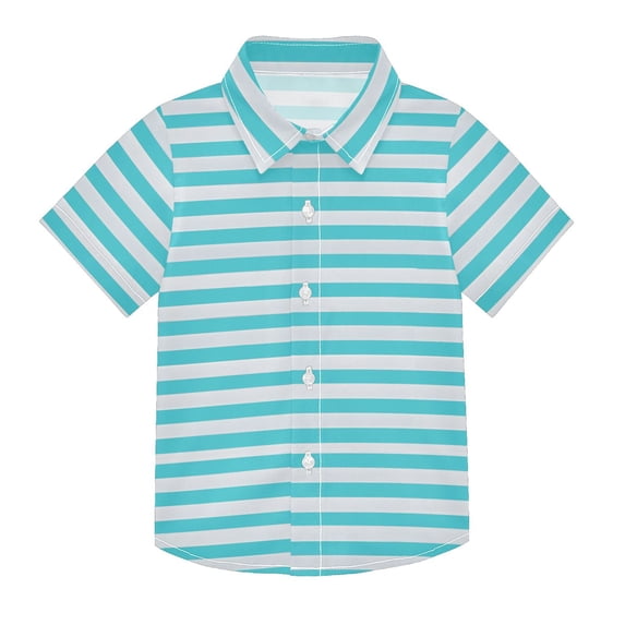 Dailycode Small Short Sleeve Button Down Shirts Turquoise White Stripe Casual Shirt 3-10 Years