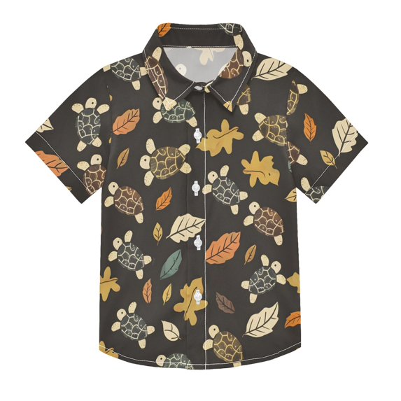Dailycode Small Short Sleeve Button Down Shirts Turtle and Leaf Casual Shirt 3-10 Years