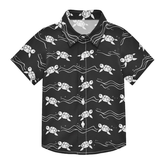 Dailycode Small Short Sleeve Button Down Shirts Turtles Swing Line Casual Shirt 3-10 Years