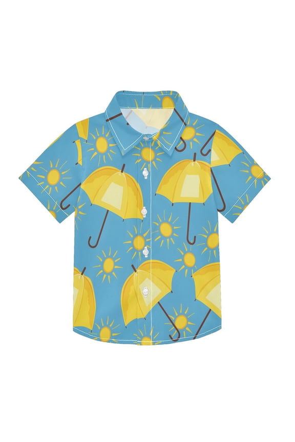 Small Short Sleeve Button Down Shirts Umbrella with Sun Casual Shirt 3-10 Years