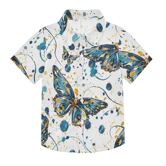Dailycode Small Short Sleeve Button Down Shirts Van Gogh Butterfly Casual Shirt 3-10 Years