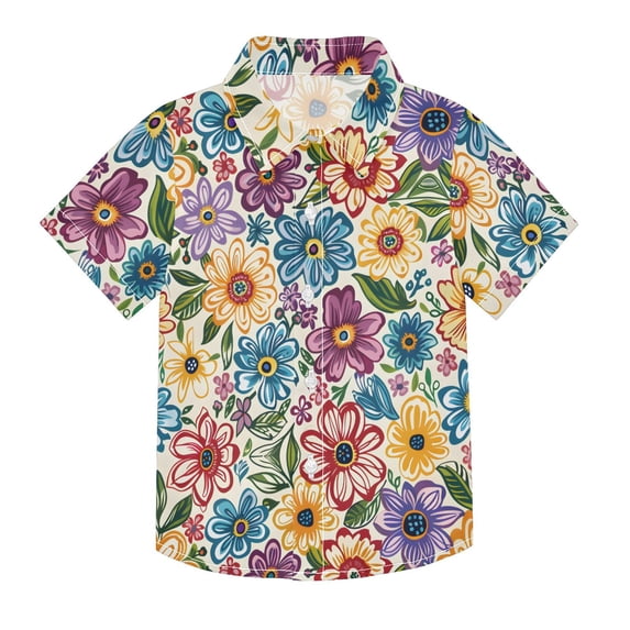 Dailycode Small Short Sleeve Button Down Shirts Vibrant Colorful Blooming Flowers Casual Shirt 3-10 Years