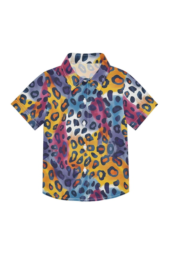 Small Short Sleeve Button Down Shirts Watercolor Leopard Skin Casual Shirt 3-10 Years