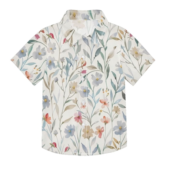 Dailycode Small Short Sleeve Button Down Shirts Watercolor Wildflowers Casual Shirt 3-10 Years