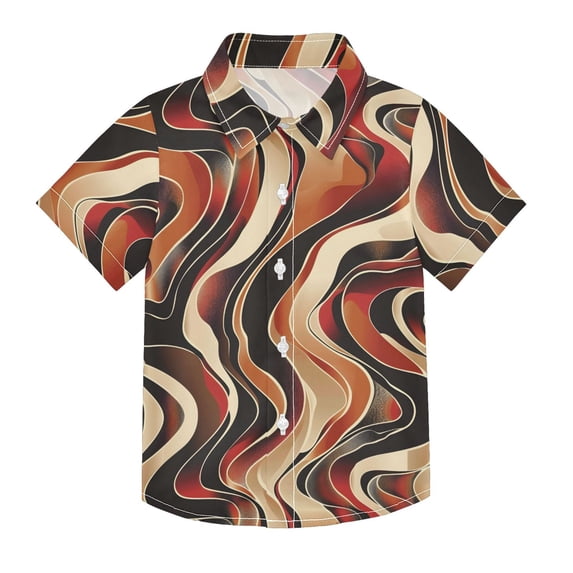 Dailycode Small Short Sleeve Button Down Shirts Wavy Line Casual Shirt 3-10 Years