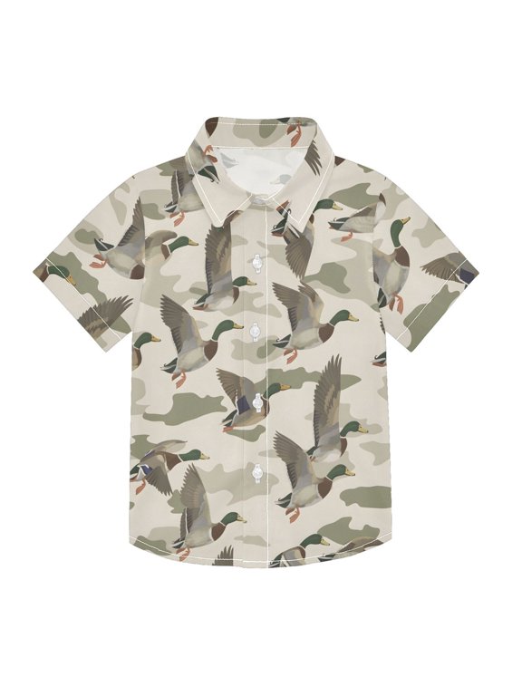 Small Short Sleeve Button Down Shirts Wild Ducks Flying Casual Shirt 3-10 Years