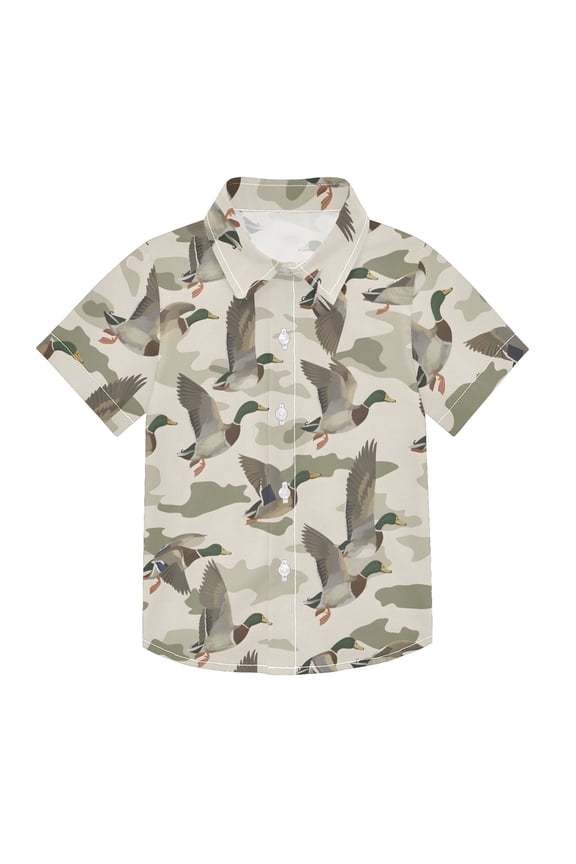 Small Short Sleeve Button Down Shirts Wild Ducks Flying Casual Shirt 3-10 Years
