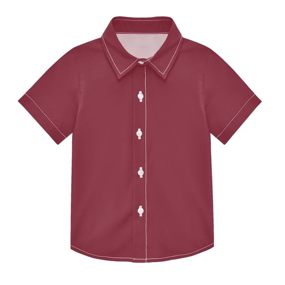 Dailycode Small Short Sleeve Button Down Shirts Wine Red Casual Shirt 3-10 Years