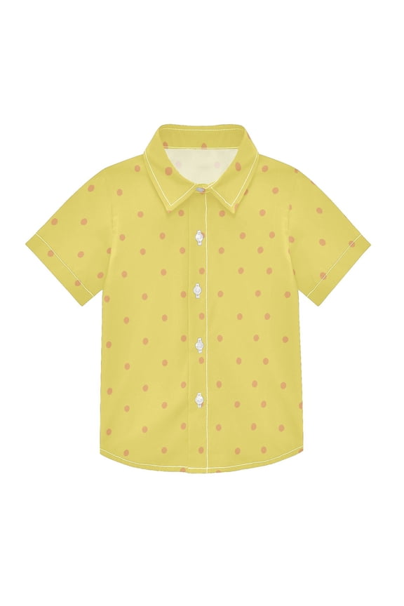Small Short Sleeve Button Down Shirts Yellow Orange Polka Dot Casual Shirt 3-10 Years