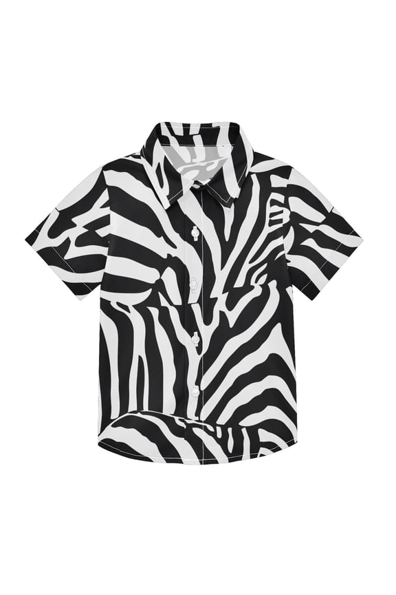 Small Short Sleeve Button Down Shirts Zebra Stripe Casual Shirt 3-10 Years
