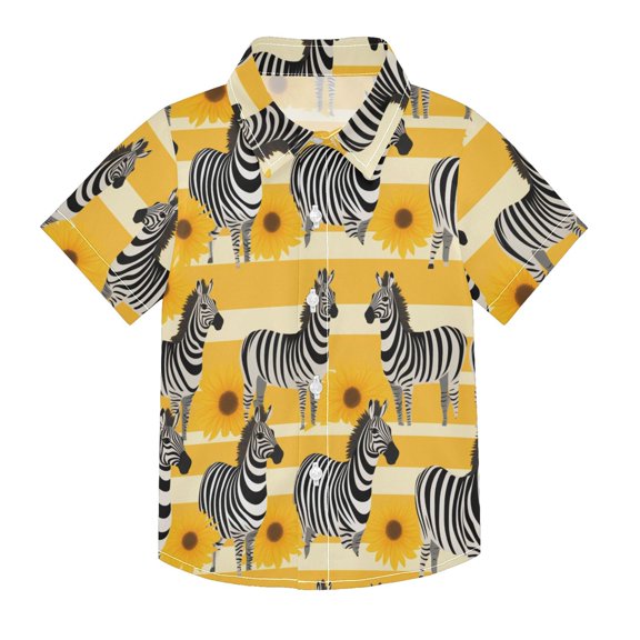 Dailycode Small Short Sleeve Button Down Shirts Zebra and Sunflower Casual Shirt 3-10 Years