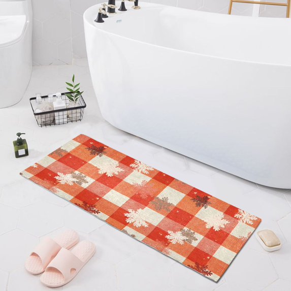Dailycode Snowflake Red Plaid Bathroom Rugs Non Slip Absorbent Soft Plush Quick Dry Bath Mat, 39"x20"
