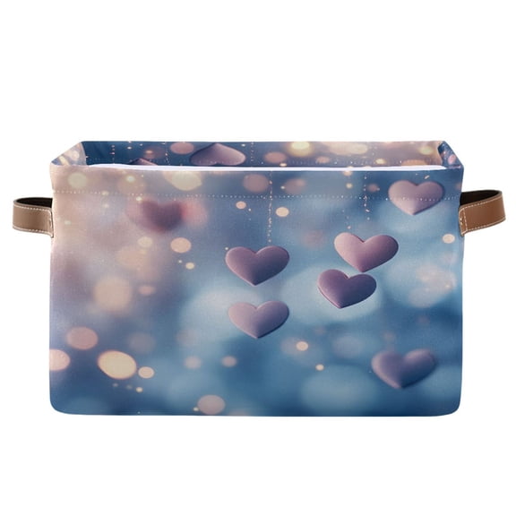 Dailycode Storage Bins with Handle Fabric Organizer Basket Foldable Box 1 Pack Romantic Purple Heart 14.2x10.2x8.3