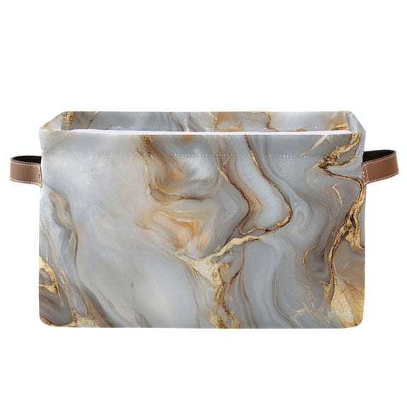 Dailycode Storage Bins with Handle Fabric Organizer Basket Foldable Box 1 Pack White Gold Marble 14.2x10.2x8.3
