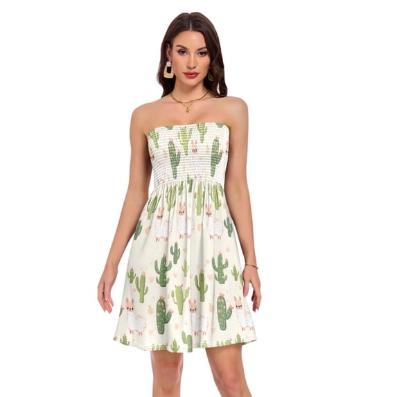 Dailycode Summer Dresses for Women Strapless Casual Beach Cover Ups Cactus and Alpaca Tube Top Sundress