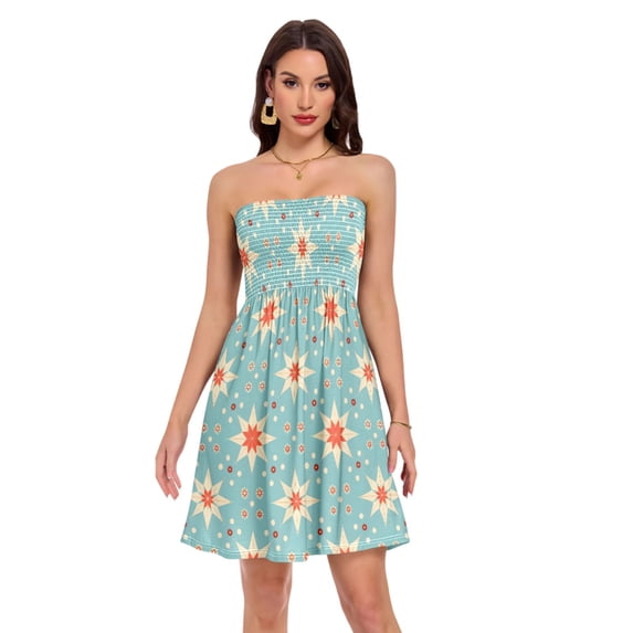 Dailycode Summer Dresses for Women Strapless Casual Beach Cover Ups Christmas Stars and Dots Tube Top Sundress