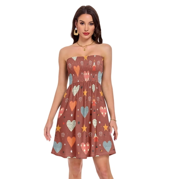 Dailycode Summer Dresses for Women Strapless Casual Beach Cover Ups Colorful Hearts and Star Tube Top Sundress