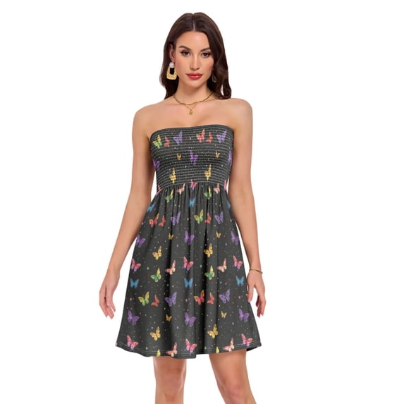 Dailycode Summer Dresses for Women Strapless Casual Beach Cover Ups Colorful Little Butterflies Tube Top Sundress