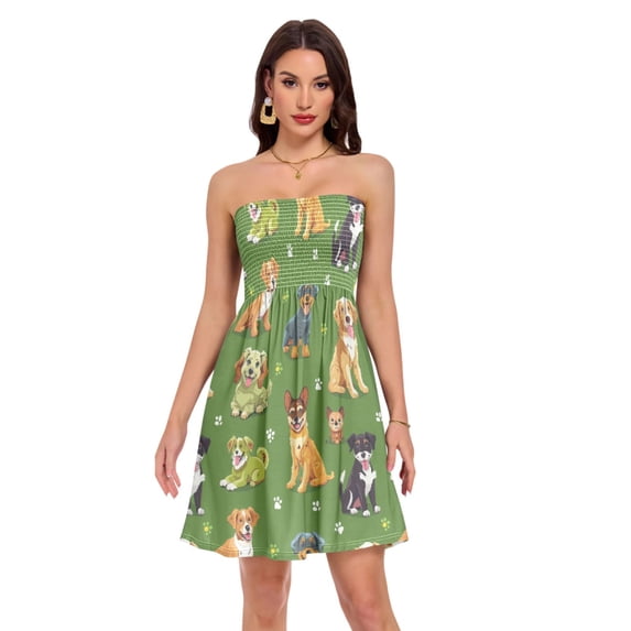 Dailycode Summer Dresses for Women Strapless Casual Beach Cover Ups Dogs and Pawprints Tube Top Sundress
