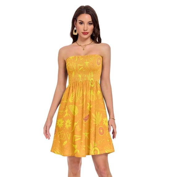Dailycode Summer Dresses for Women Strapless Casual Beach Cover Ups Leaves Watermelon Starfish Tube Top Sundress