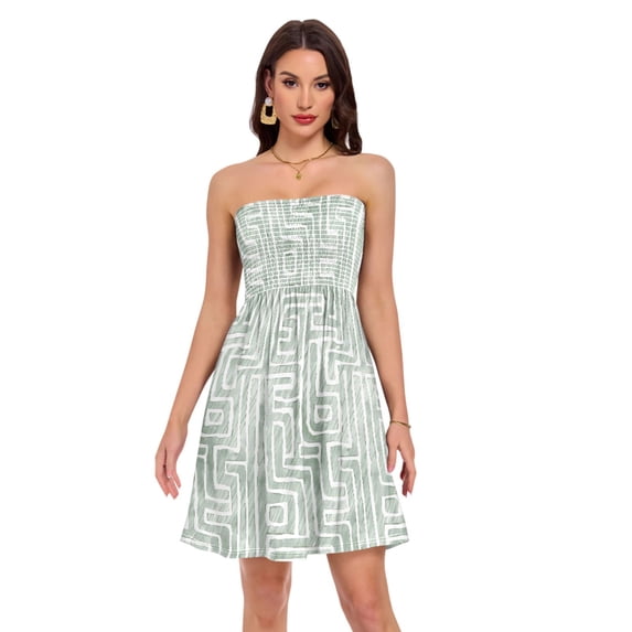 Dailycode Summer Dresses for Women Strapless Casual Beach Cover Ups Line Graffiti Tube Top Sundress