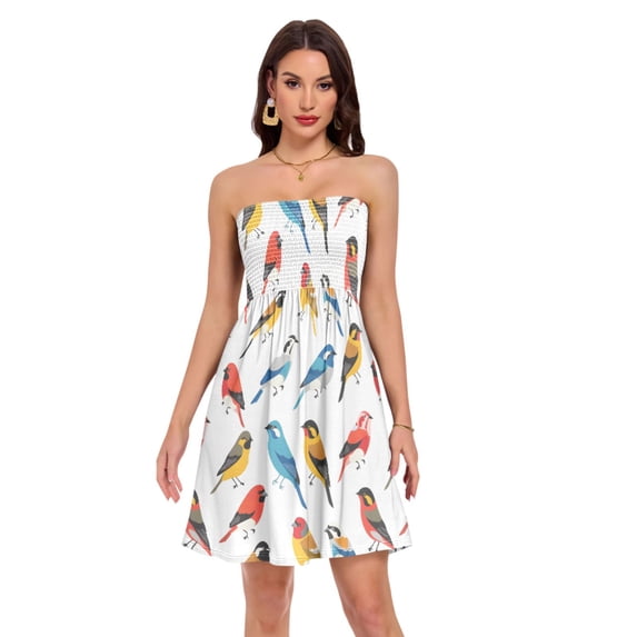 Dailycode Summer Dresses for Women Strapless Casual Beach Cover Ups Various Color Birds Tube Top Sundress