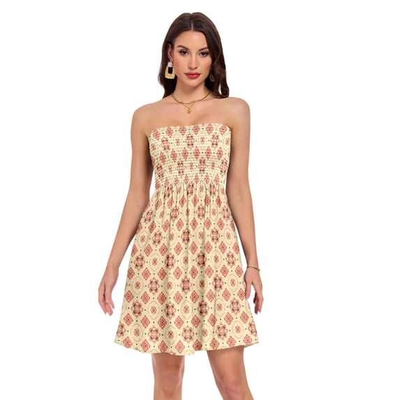 Dailycode Summer Dresses for Women Strapless Casual Beach Cover Ups Vintage Flower Dots Line Tube Top Sundress