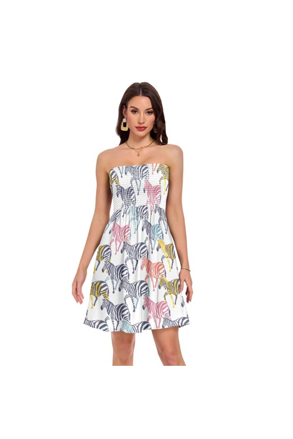 Summer Dresses for Women Strapless Casual Beach Cover Ups Zebras Outline Tube Top Sundress