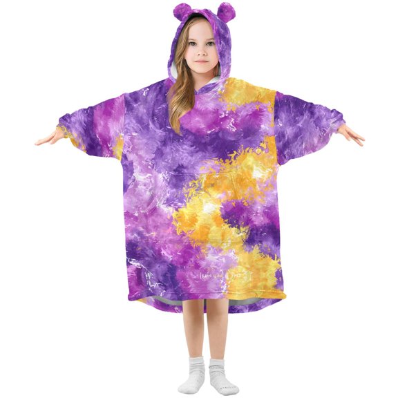 Dailycode Wearable Blanket Hoodie Oversized Sherpa Flannel Blankets with Pocket for 3-14 Year Old Abstract Vibrant Splashes