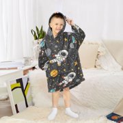 Dailycode Wearable Blanket Hoodie Oversized Sherpa Flannel Blankets with Pocket for 3-14 Year Old Cartoon Astronauts Stars Asteroids