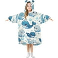 thumbnail image 1 of Dailycode Wearable Blanket Hoodie Oversized Sherpa Flannel Blankets with Pocket for 3-14 Year Old Cartoon Bubbles and Whale, 1 of 7