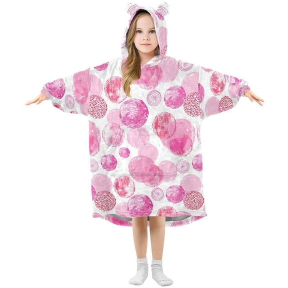 Dailycode Wearable Blanket Hoodie Oversized Sherpa Flannel Blankets with Pocket for 3-14 Year Old Circles and Polka Dots