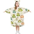 thumbnail image 1 of Dailycode Wearable Blanket Hoodie Oversized Sherpa Flannel Blankets with Pocket for 3-14 Year Old Cute Frogs with Leaf, 1 of 7