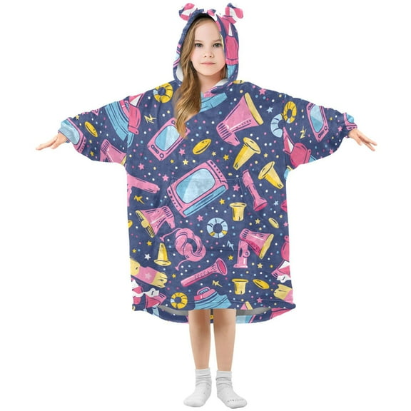 Dailycode Wearable Blanket Hoodie Oversized Sherpa Flannel Blankets with Pocket for 3-14 Year Old Megaphones and Tvs